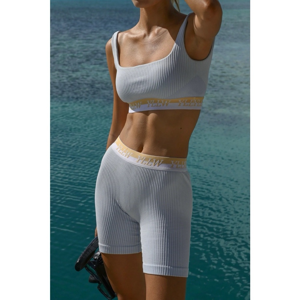YLLW Brice Ribbed Sports Bra Azurro Size Small NWT